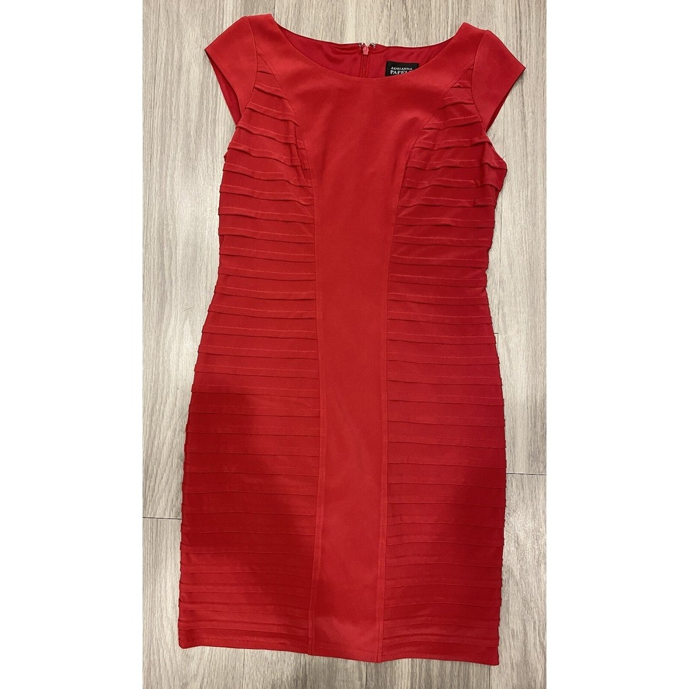 Adrianna Papell Women's Midi Dress Size 10 Red 95% Polyester A-Line *Salvage*